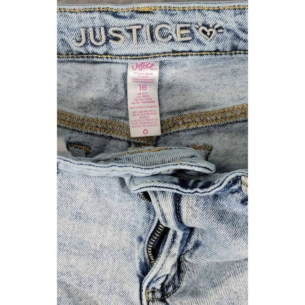 Justice Girls Blue Denim Distressed Shorts Size 16 Mini Mom Shorts Mid Rise